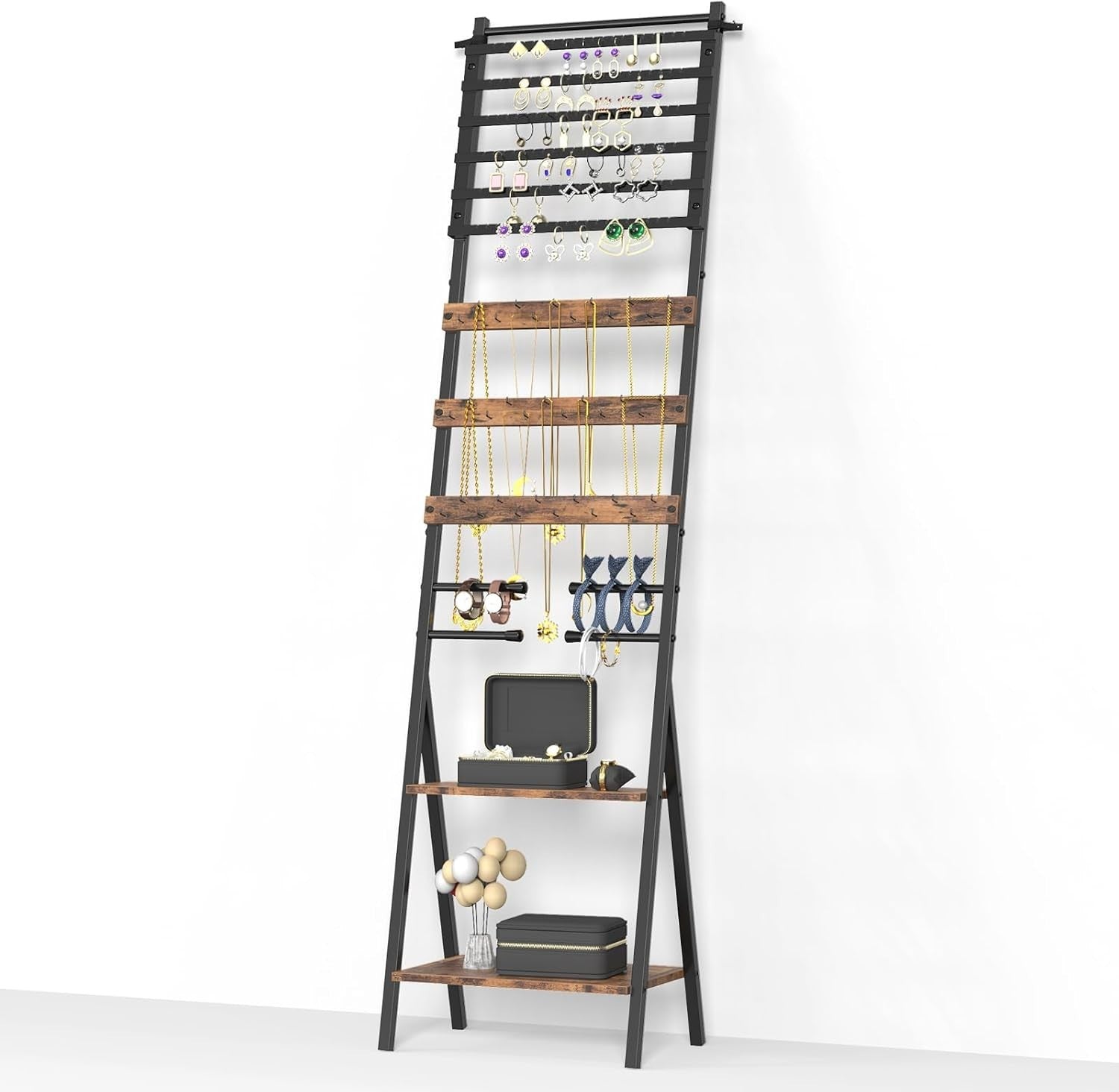 Brown Freestanding Jewellery Organizer Stand Large Necklace Earring Display