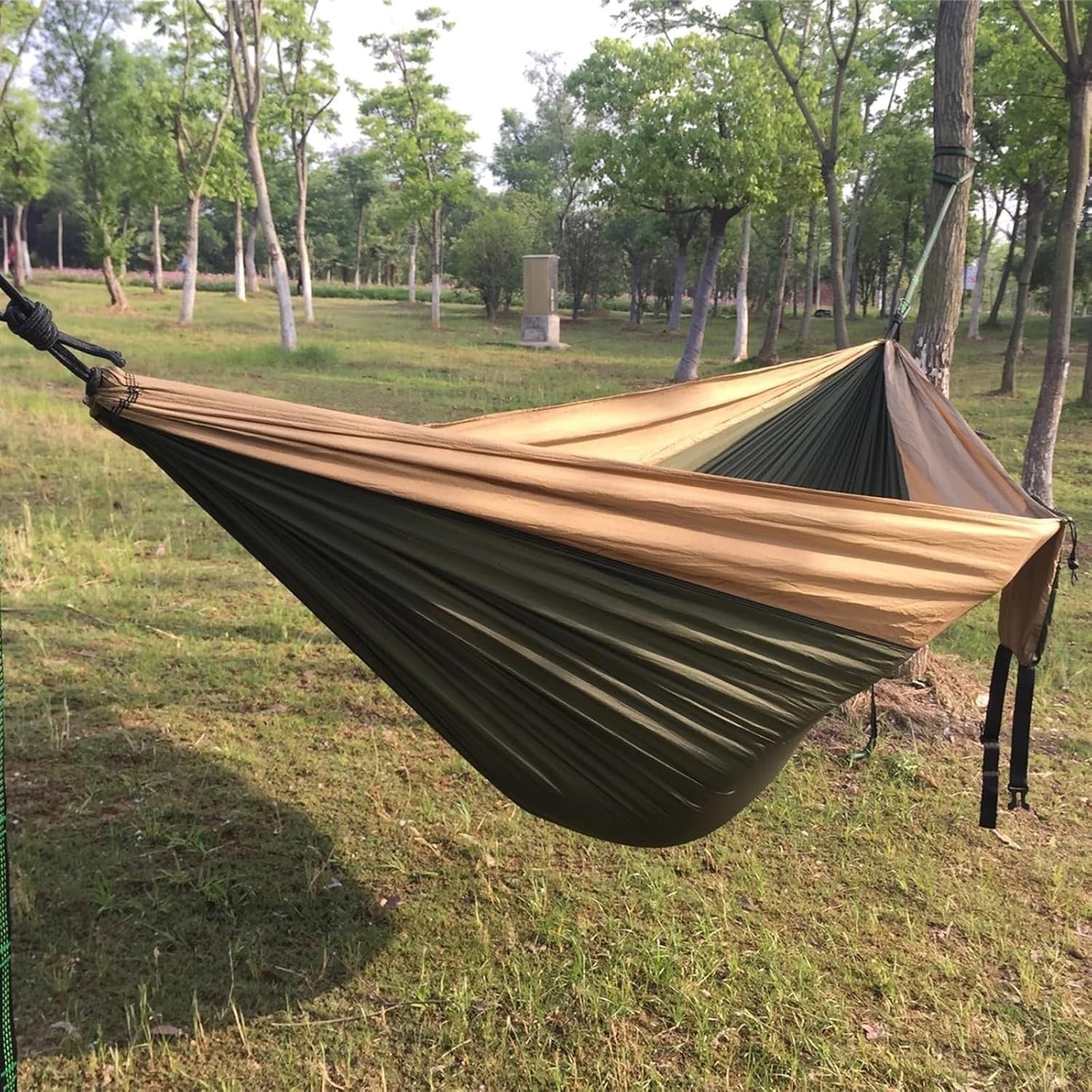 Outdoor Camping Hammock Ultra-Light 210T Nylon Swing with Straps Blue Gray