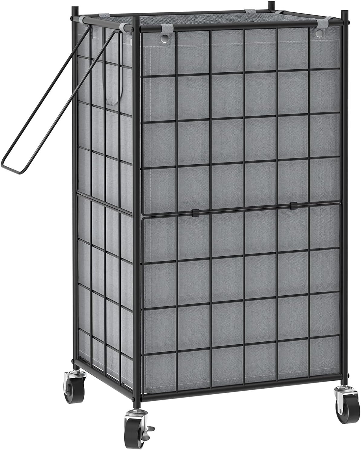 100L Rolling Laundry Hamper Grey Metal Frame with Wheels & Removable Bag