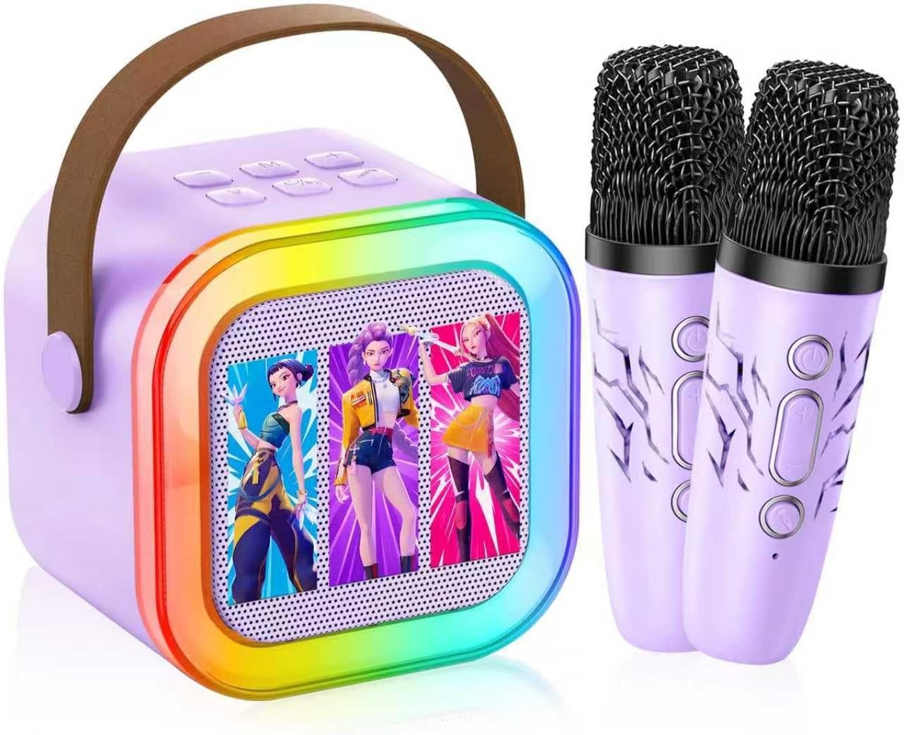 Kids Karaoke Machine Bluetooth Speaker 2 Wireless Mics LED