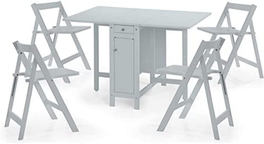 Compact Grey Dining Table Set with Foldable Chairs & Storage for Small Spaces