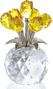 Yellow Crystal Rose Bouquet Ornament Gift for Mum Women Birthday Valentine Decor