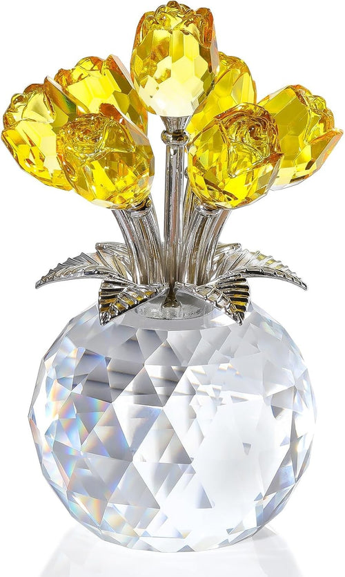 Yellow Crystal Rose Bouquet Ornament Gift for Mum Women Birthday Valentine Decor