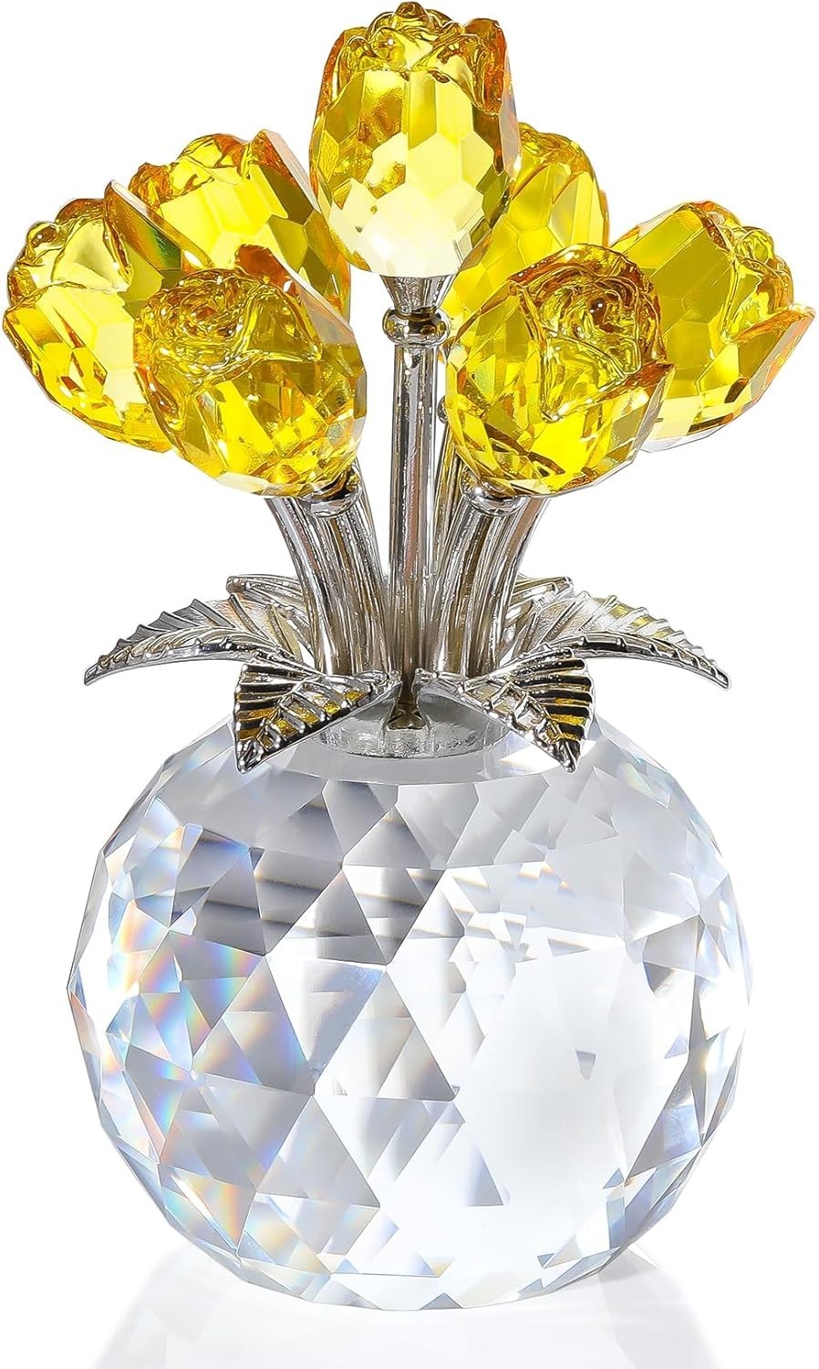 Yellow Crystal Rose Bouquet Ornament Gift for Mum Women Birthday Valentine Decor