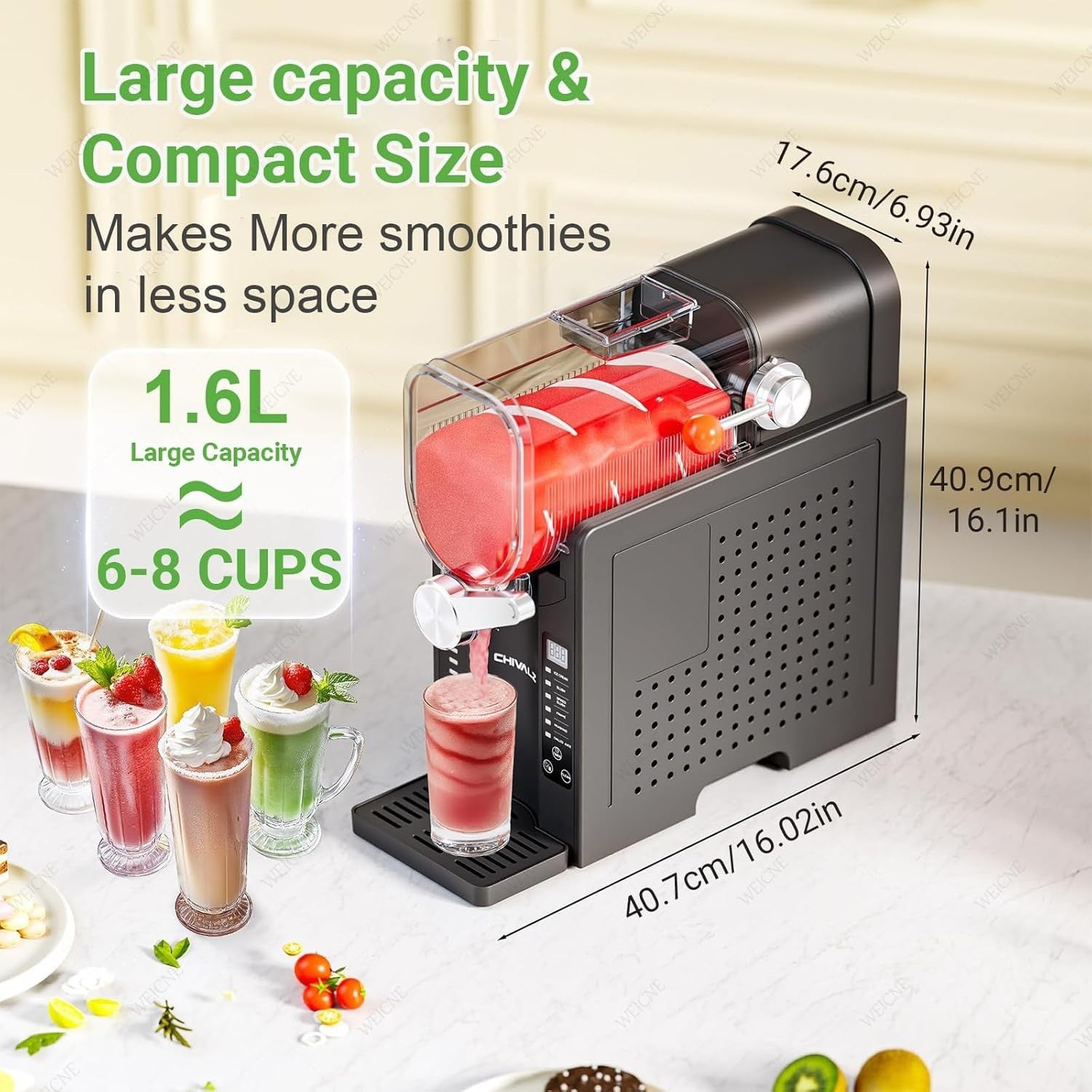 Slush Machine Frozen Drink Maker 1.6L LED Touch No Ice 6 Presets