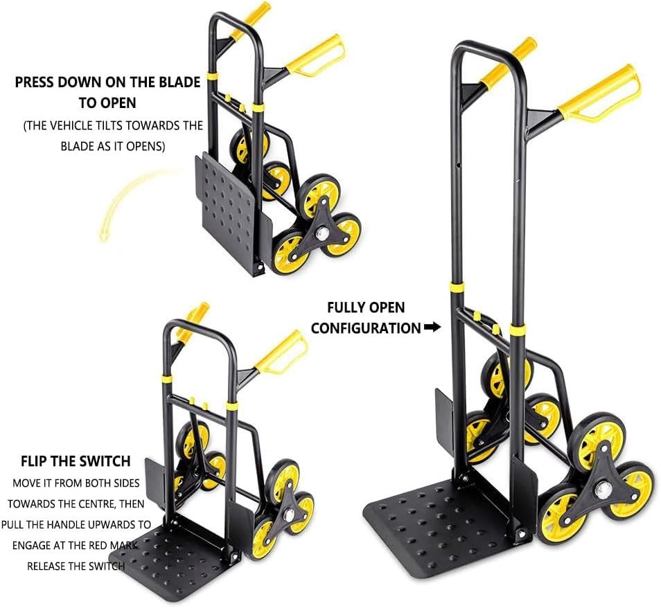 Stair Climbing Sack Truck 150kg Heavy Duty Folding Hand Cart 6 Wheel