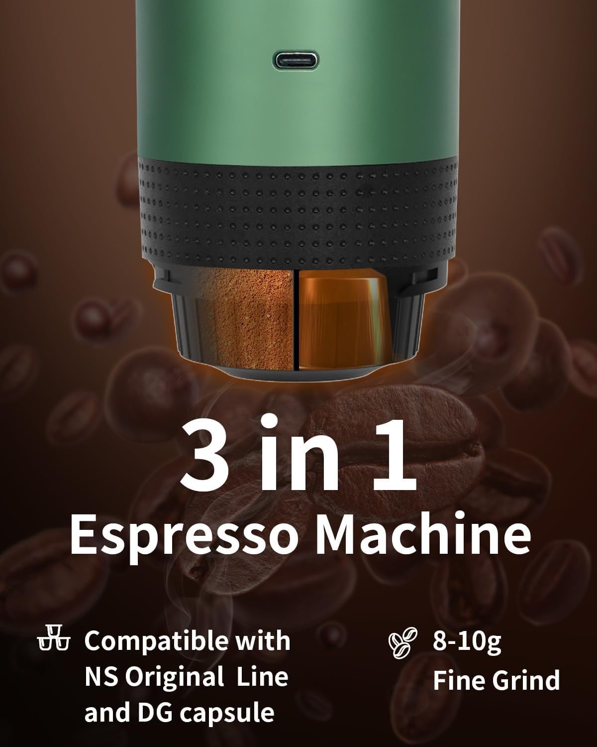 Portable 20Bar Travel Espresso Maker with LCD | Self-Heating Coffee Machine