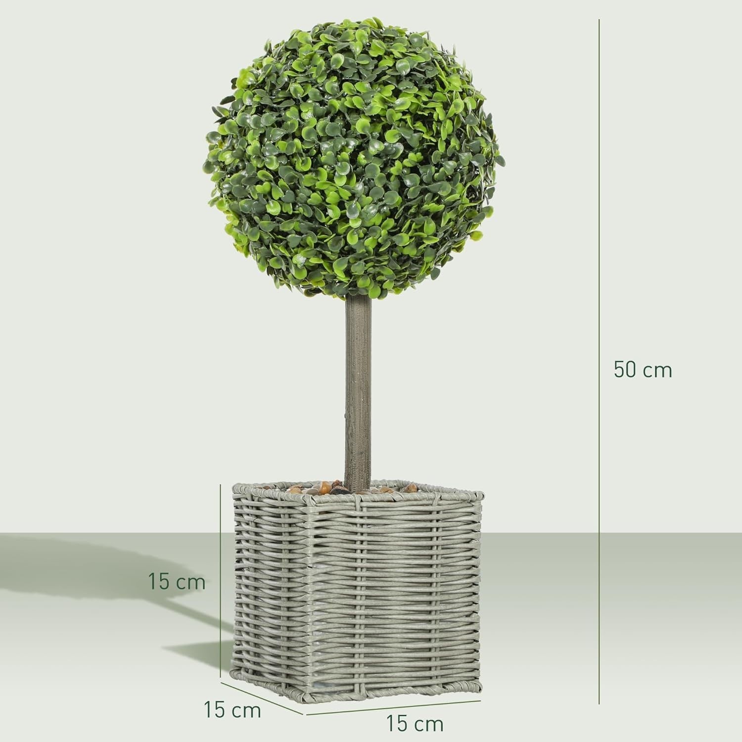 2pcs 50cm Artificial Boxwood Topiary Balls with Woven Pots Indoor Outdoor Decor