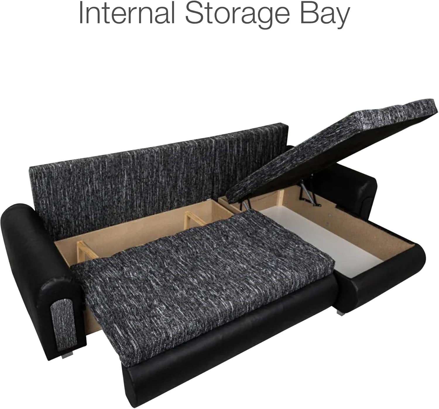Convertible L-Shape Sofa Bed with Storage – Plush Velvet Charcoal Sleeper
