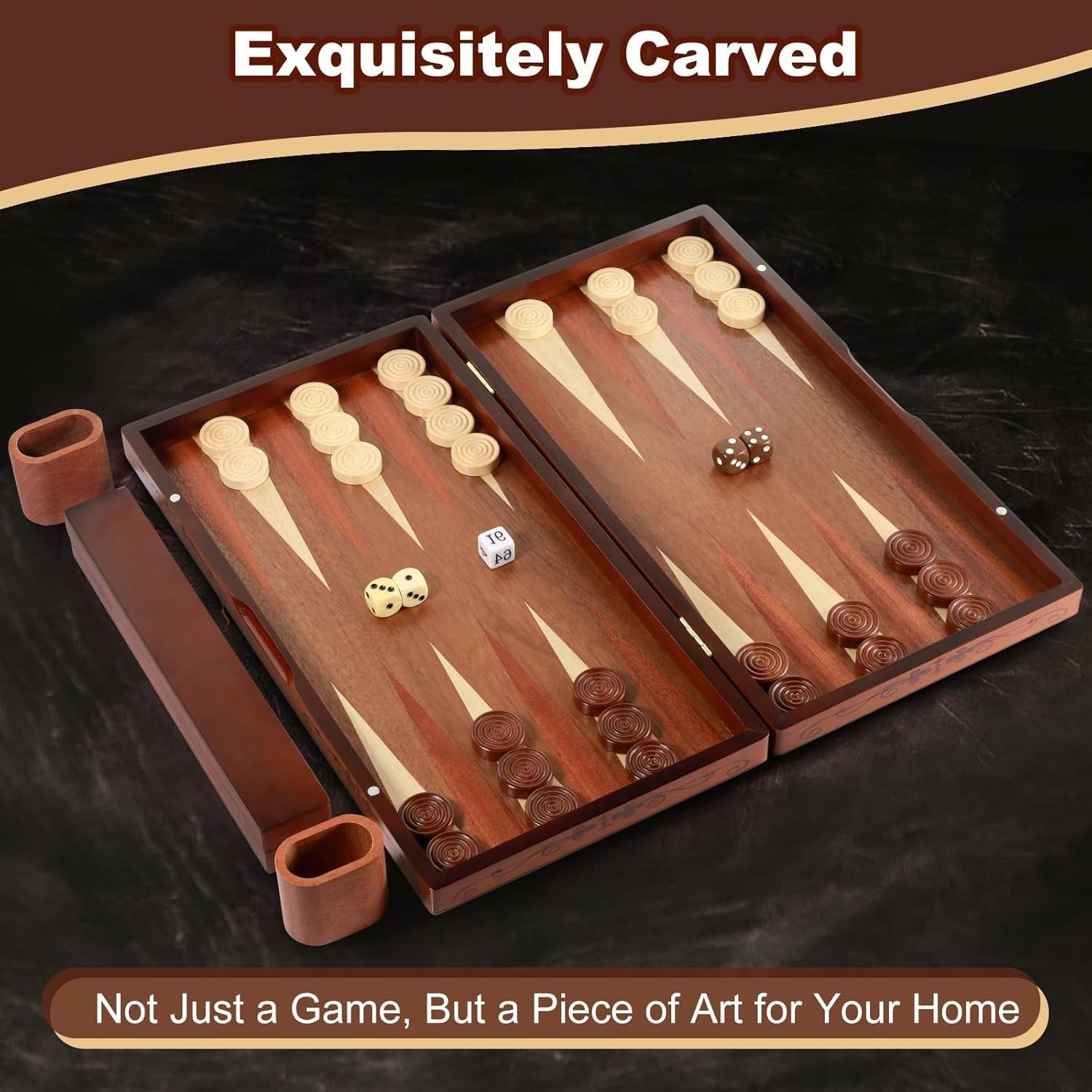 Large Wooden Backgammon Set 16” Folding Travel Board Luxury Strategy Game