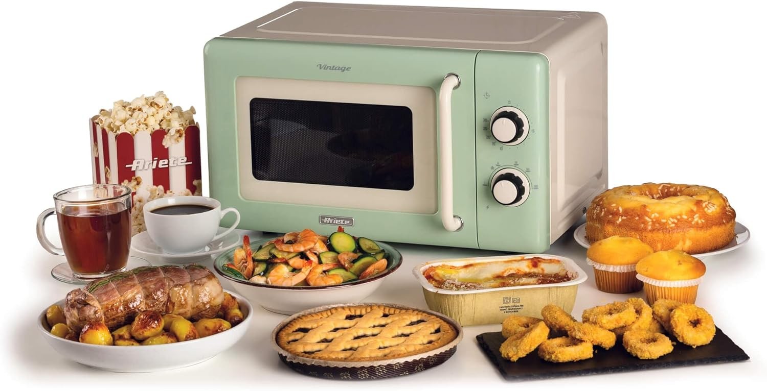 20L 800W Vintage Mechanical Microwave with 5 Power Levels, Green