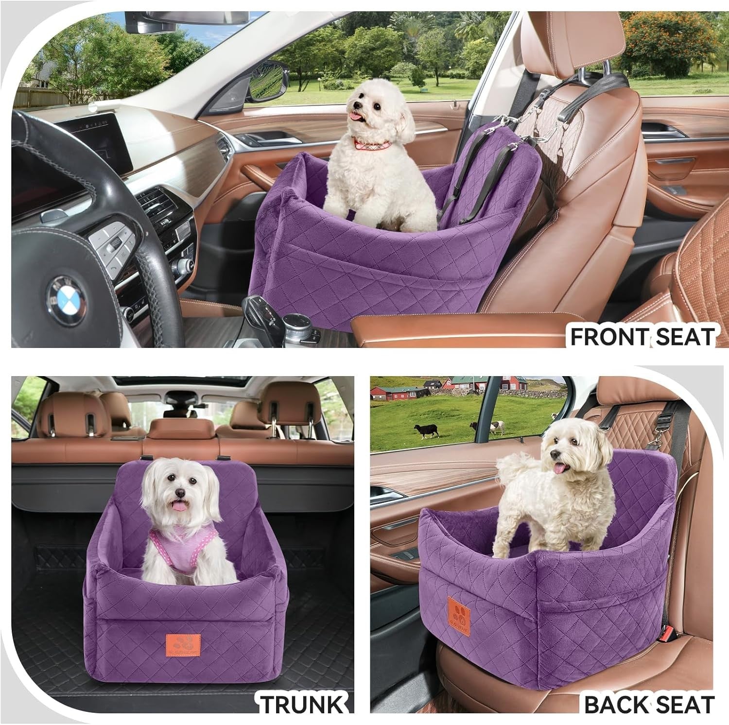 Memory Foam Dog Car Booster Seat Washable Travel Bed Safety Belts