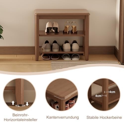 Small 2-Tier Wooden Shoe Bench with Seat – Entryway Hallway Storage