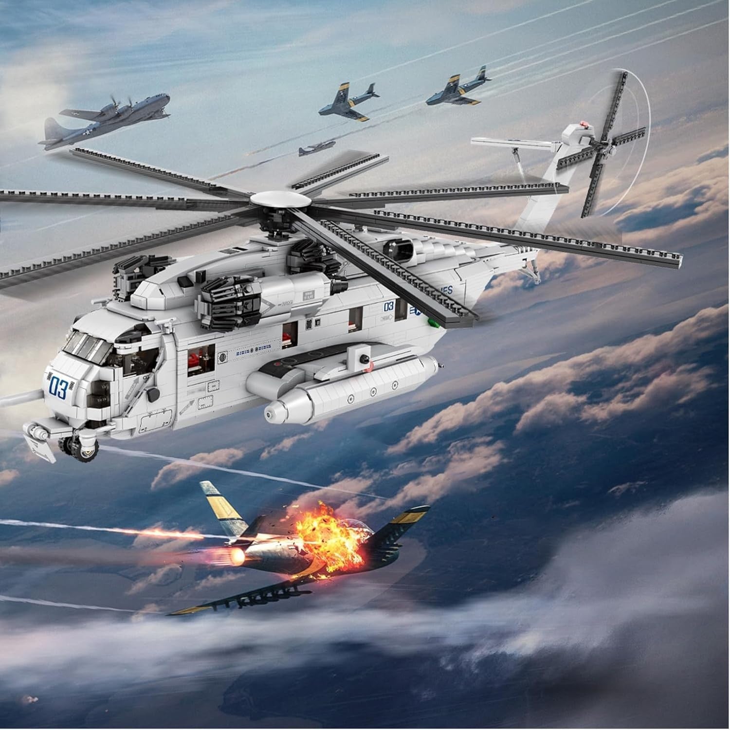 Military Helicopter Building Blocks Set 2129 PCS – Transport Model Kit Toy