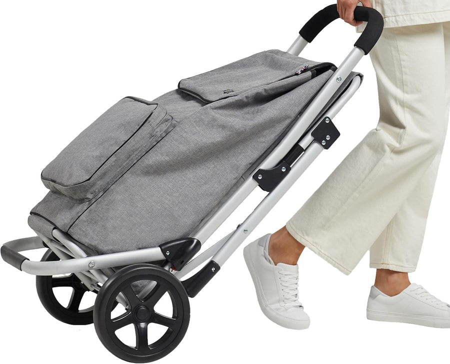 Lightweight Aluminium Shopping Trolley With Seat 50L Foldable Grey