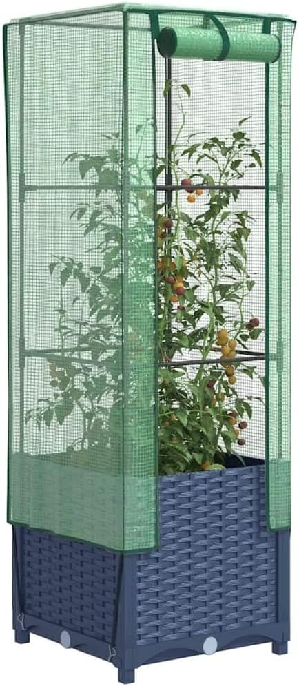 Raised Bed Planter with Greenhouse Cover 40x40x139cm | Rattan Look