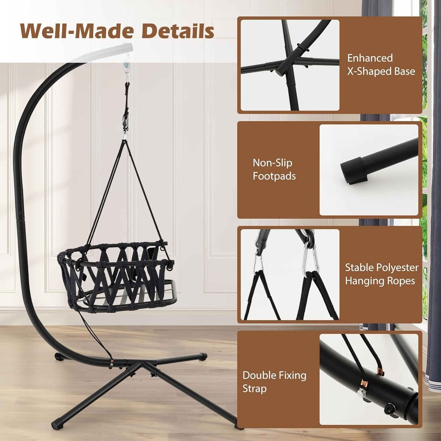 Egg Hammock Swing Chair with Stand & Cushion – Indoor Outdoor Patio Seat