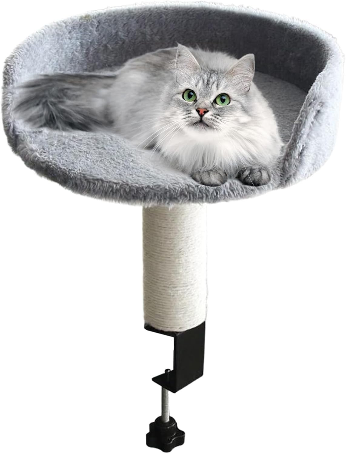 Clamp On Cat Desk Bed Plush Kitty Perch w/ Sisal Scratching Post