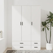White 3 Door Wardrobe with 4 Drawers Modern Bedroom Storage Cupboard