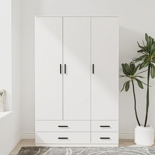 White 3 Door Wardrobe with 4 Drawers Modern Bedroom Storage Cupboard