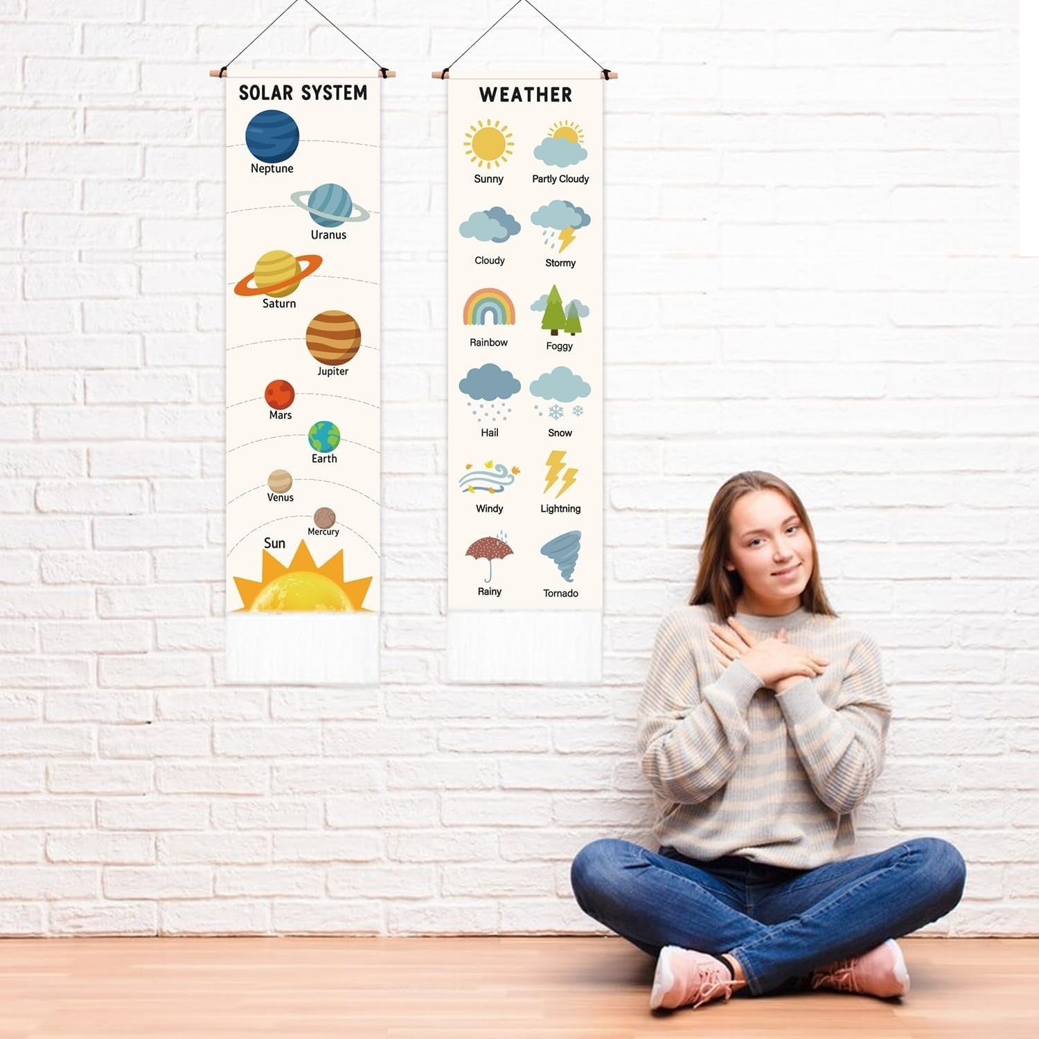 2-Pack Boho Solar System Tapestry 52"x13" Vertical Wall Decor