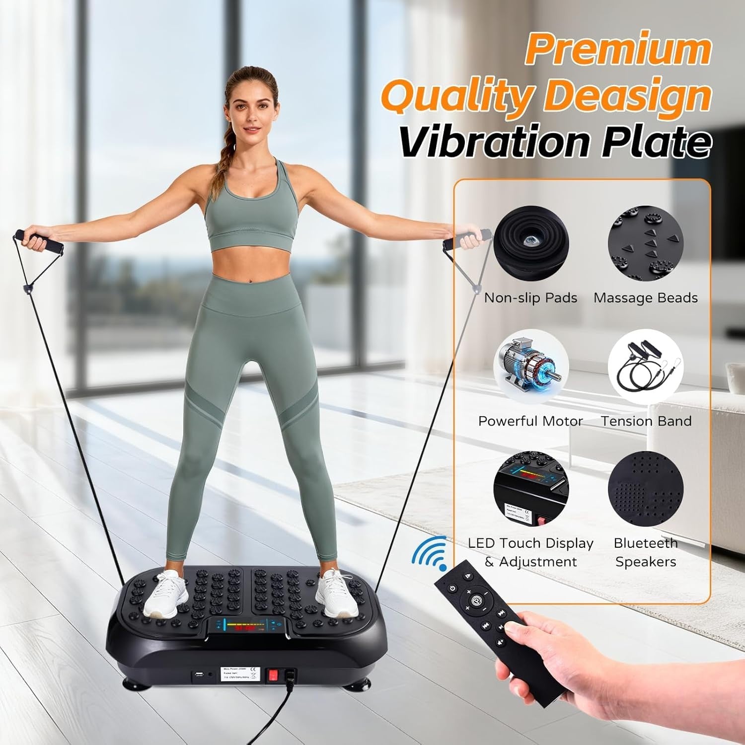 Black Whole Body Vibration Fitness Platform 120 Levels Bluetooth Home Gym