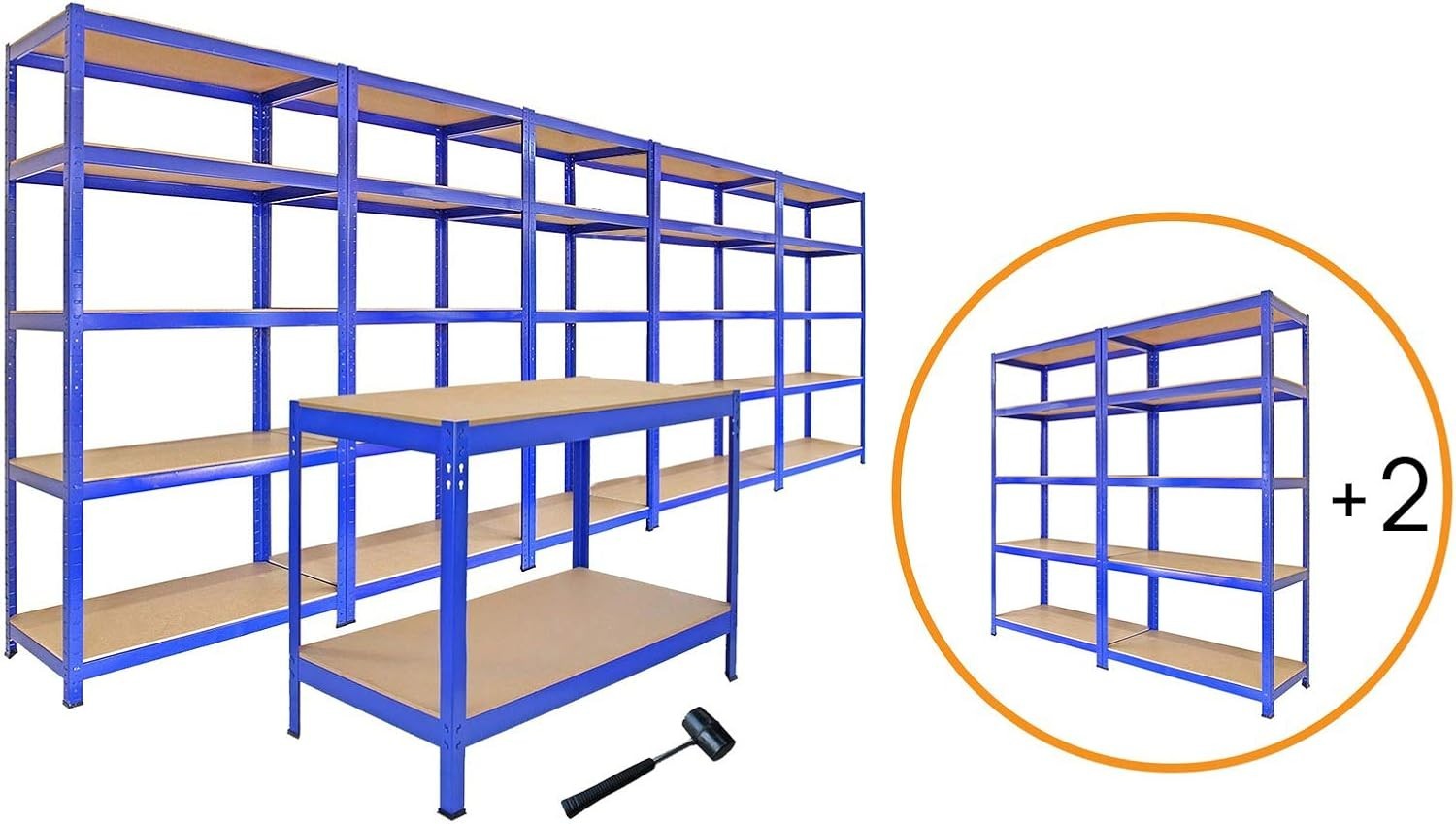 Heavy Duty Boltless Garage Shelving Set 5 Tier Racks 75/90cm + Workbench Kit