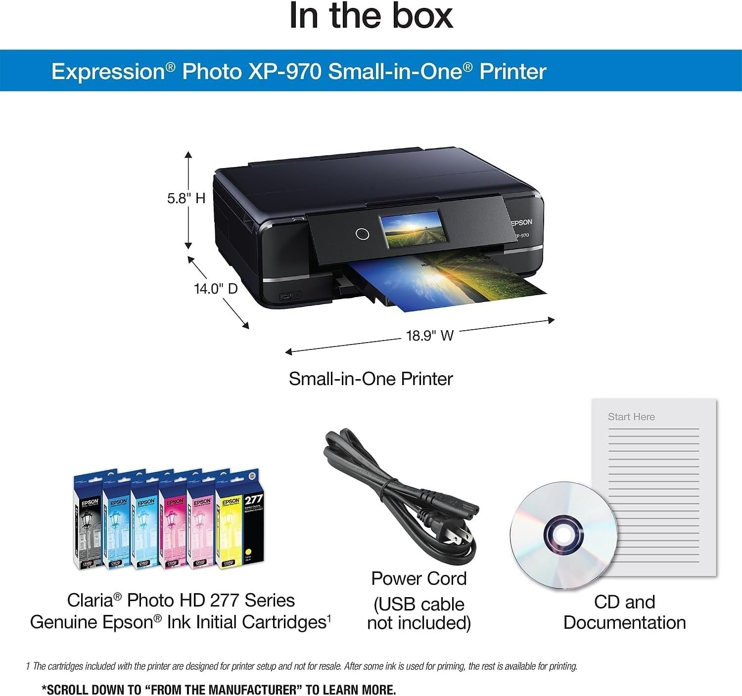 XP-970 Black Wireless Photo Printer Scan Copy 6-Color A3+ Prints