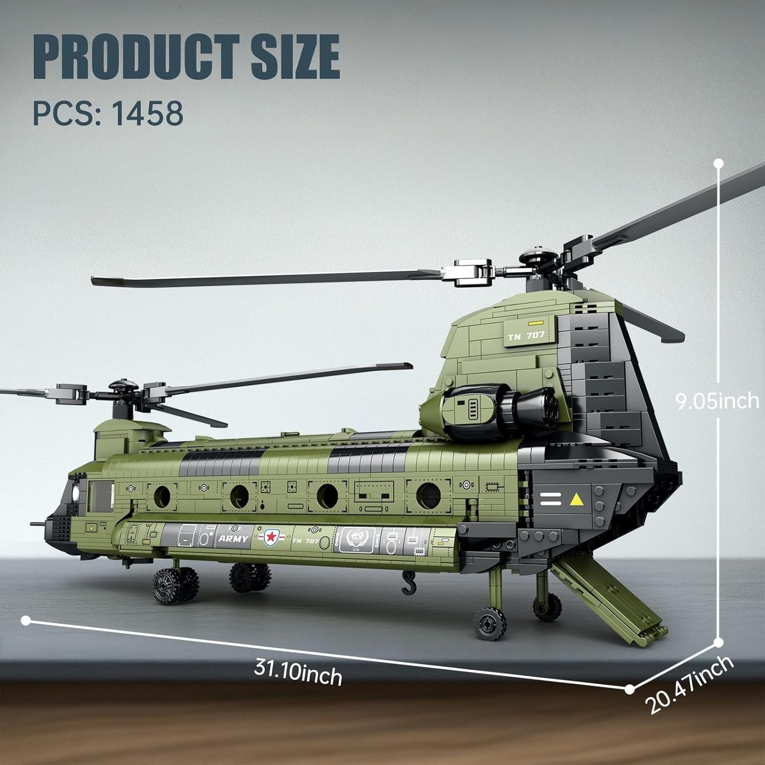 Military Helicopter Building Set - 1458 PCS Model Kit, Realistic Cockpit