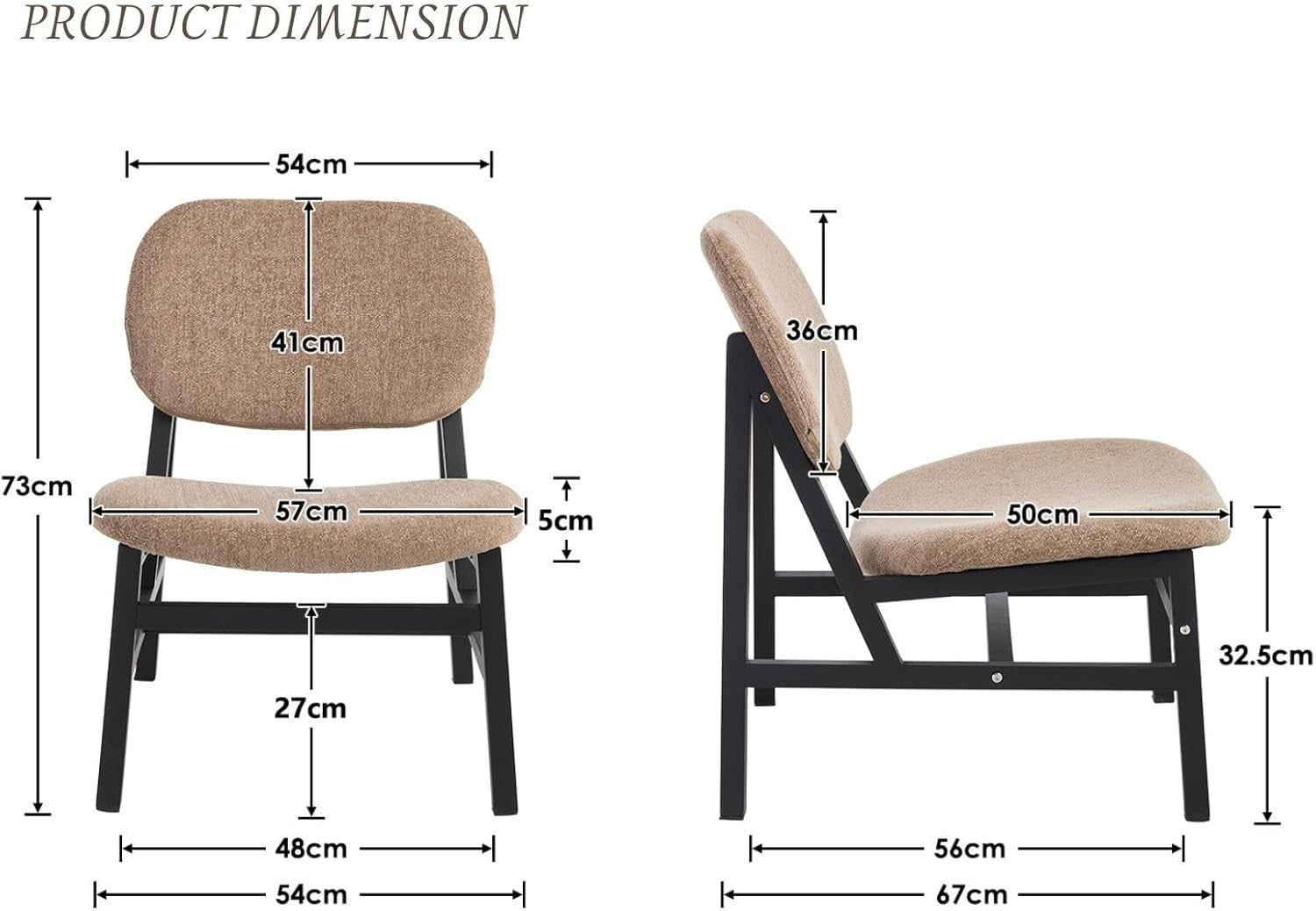 Retro Wooden Lounge Chair Chenille Fabric Armchair for Living Room Decor