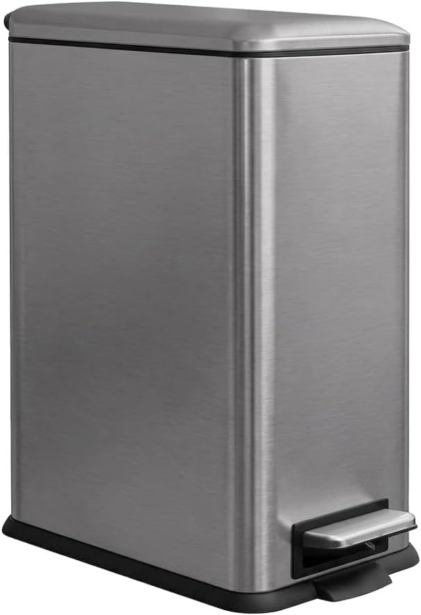 30L Stainless Steel Pedal Bin Slim Kitchen Trash Can Soft Close Grey