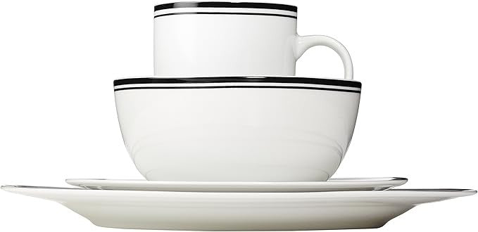16pc Porcelain Dinnerware Set Black Stripe Plates Bowls Mugs Dishwasher Safe