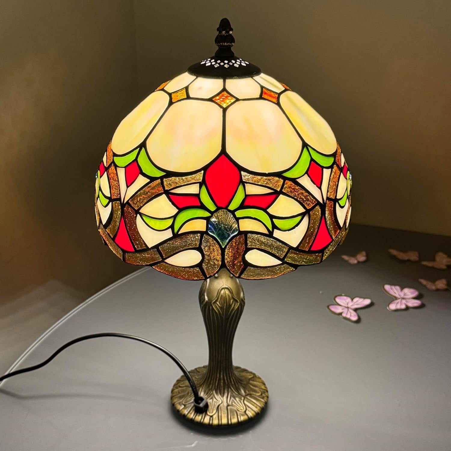 Tiffany Style Table Lamp Handcrafted Stained Glass Antique Look 42cm E27