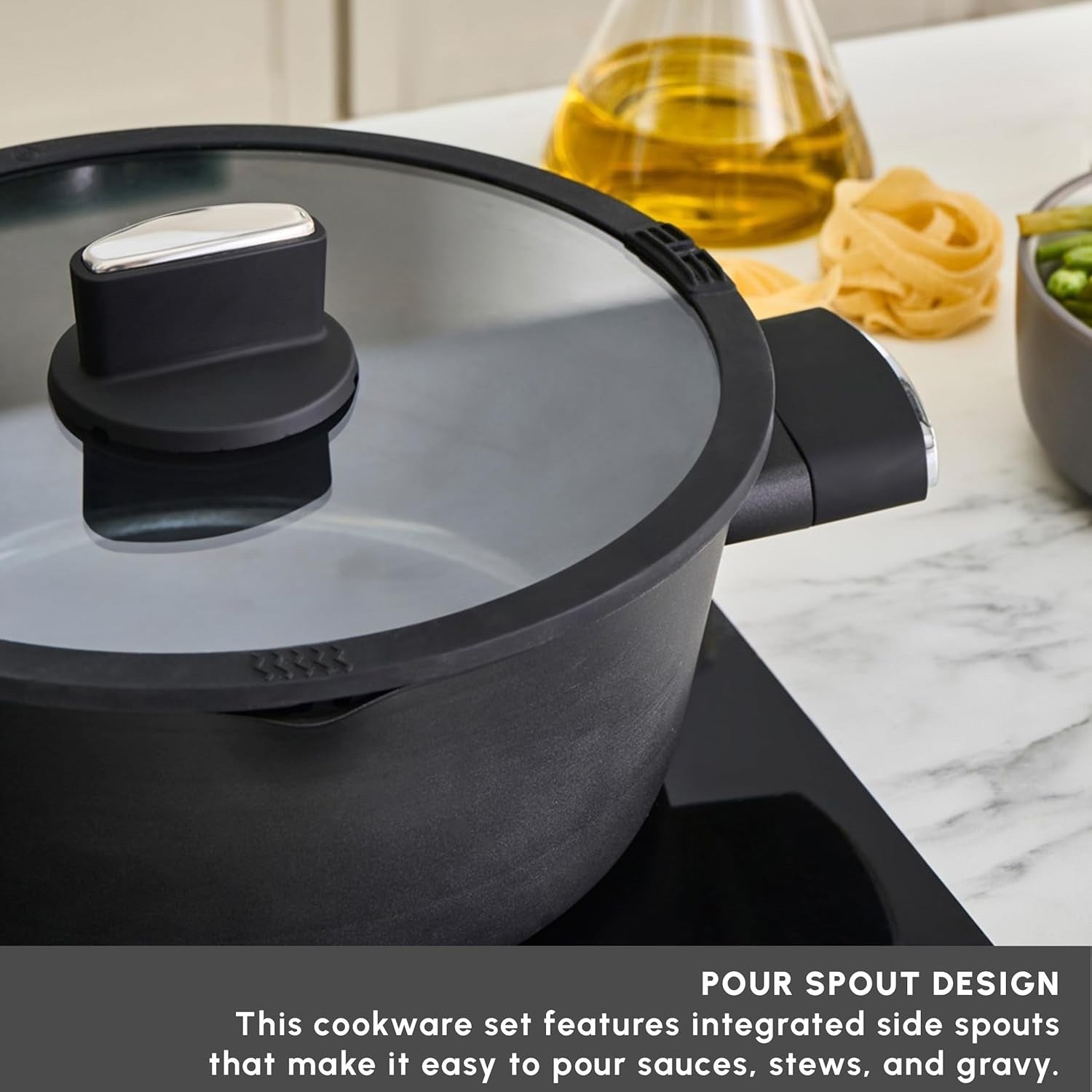 6Pcs Black Ceramic Non-Stick Cookware Set, PFAS-Free, Induction Safe