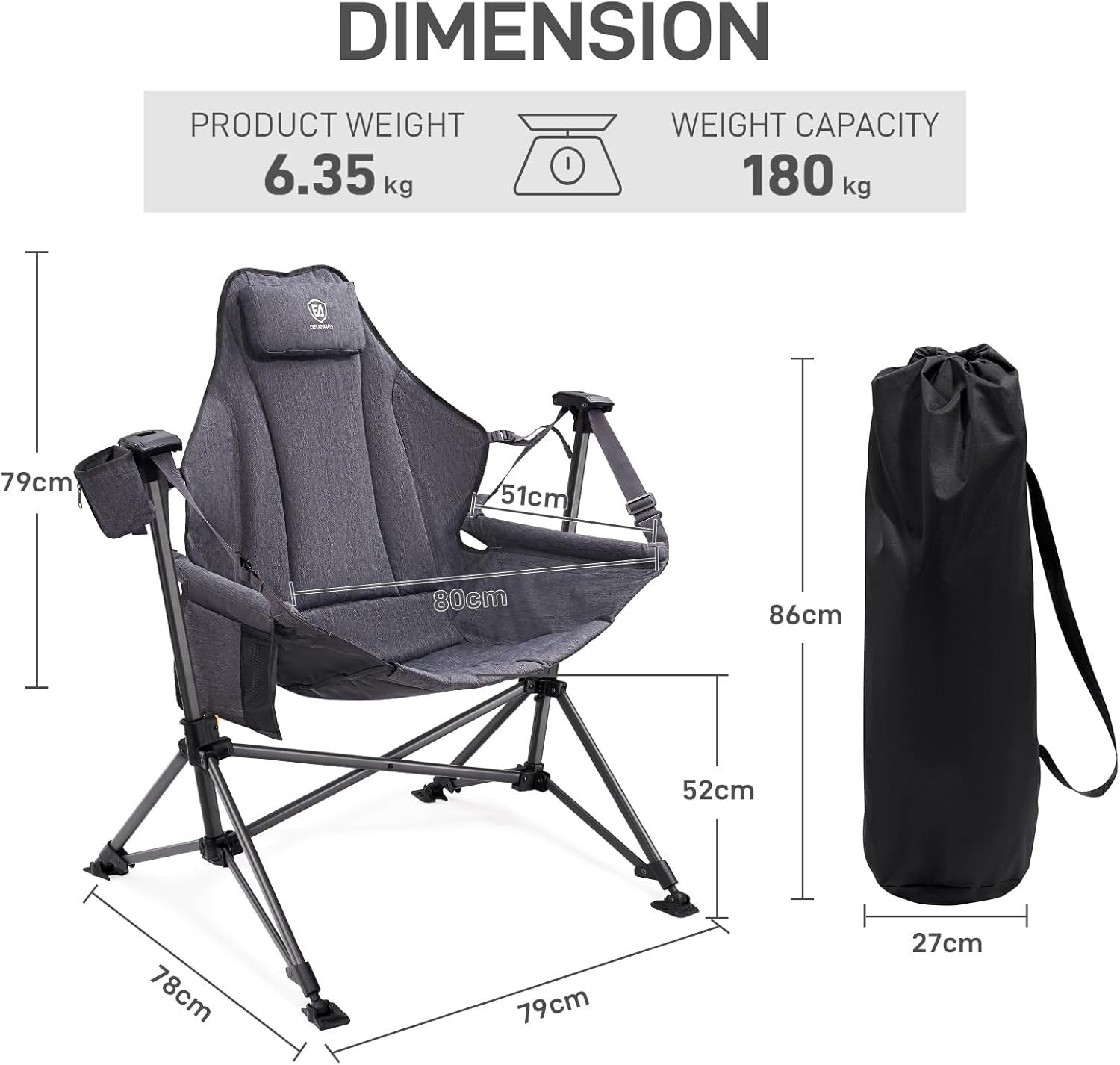 Heavy Duty Hammock Swing Chair Outdoor Folding Padded Rocker 180KG