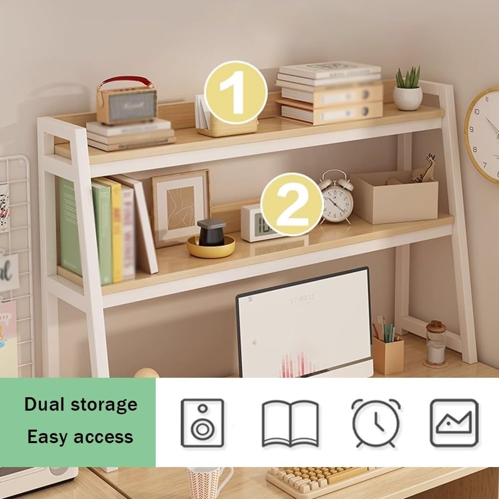 2-Tier Desktop Shelf Organizer | Wood & Metal Desk Storage Rack 115x32x95cm
