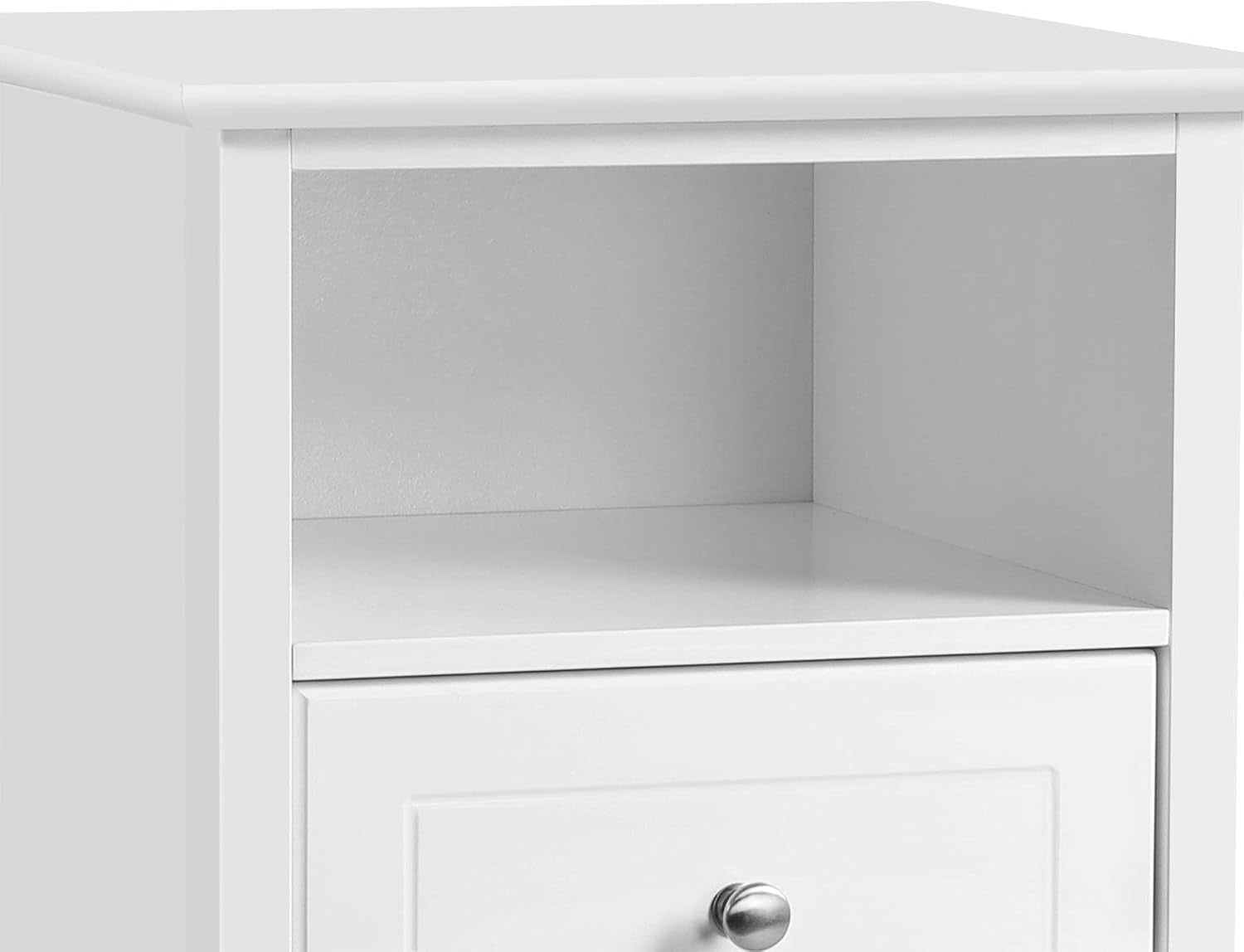 White Bedside Table with Drawers & Shelf – Modern Nightstand for Bedroom