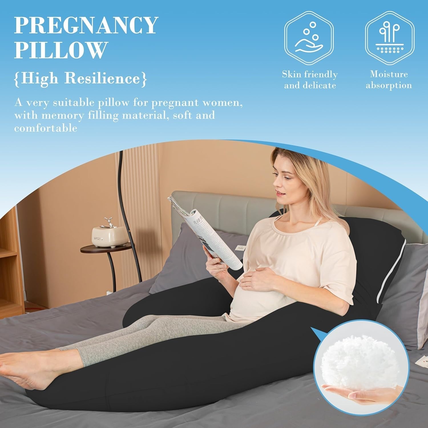 Cooling U Shaped Pregnancy Pillow 57in Full Body Maternity Support Washable