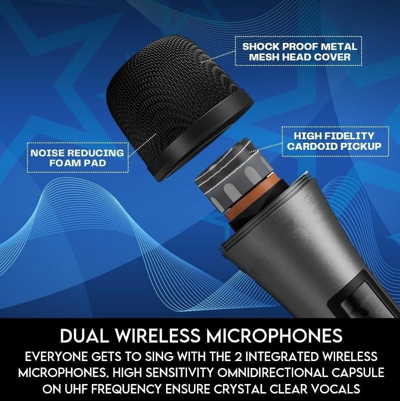 Karaoke Soundbar with 2 Wireless Mics All-in-One Party Speaker