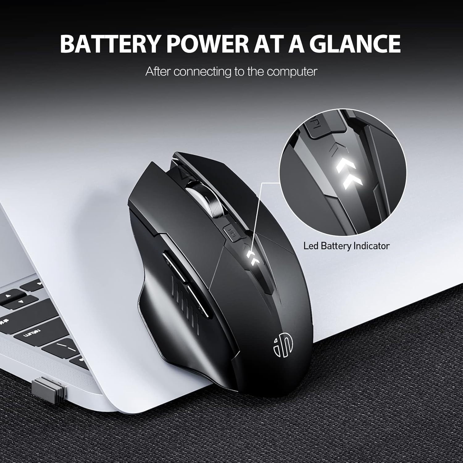 Rechargeable Wireless Mouse Silent Click 2400DPI USB Ergonomic Black