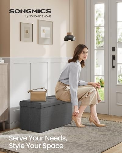 Dark Grey Storage Ottoman Bench 76cm Folding Seat Footstool Bed End Stool