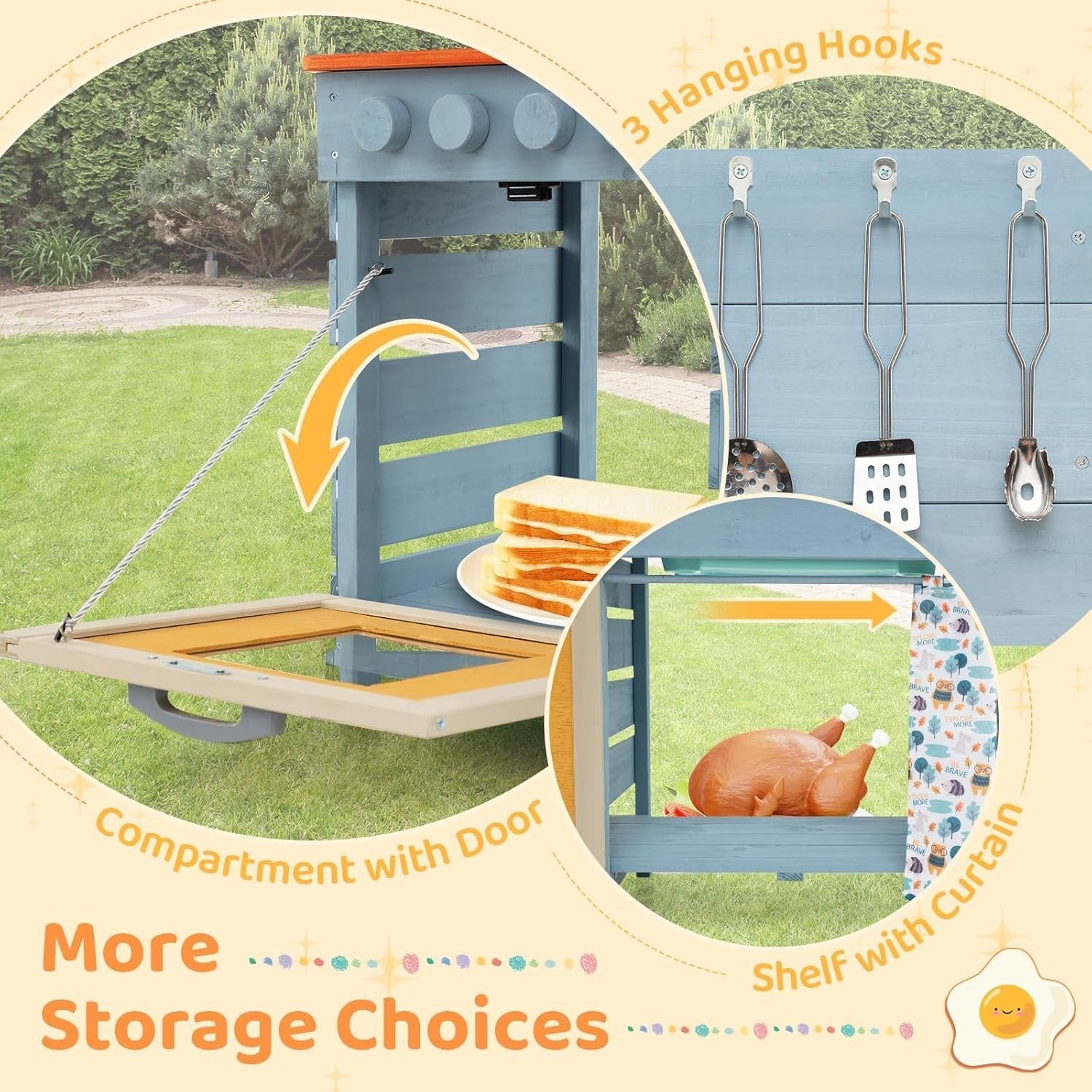 Outdoor Mud Kitchen Wooden Kids Playset Sink Chalkboard Toy Set