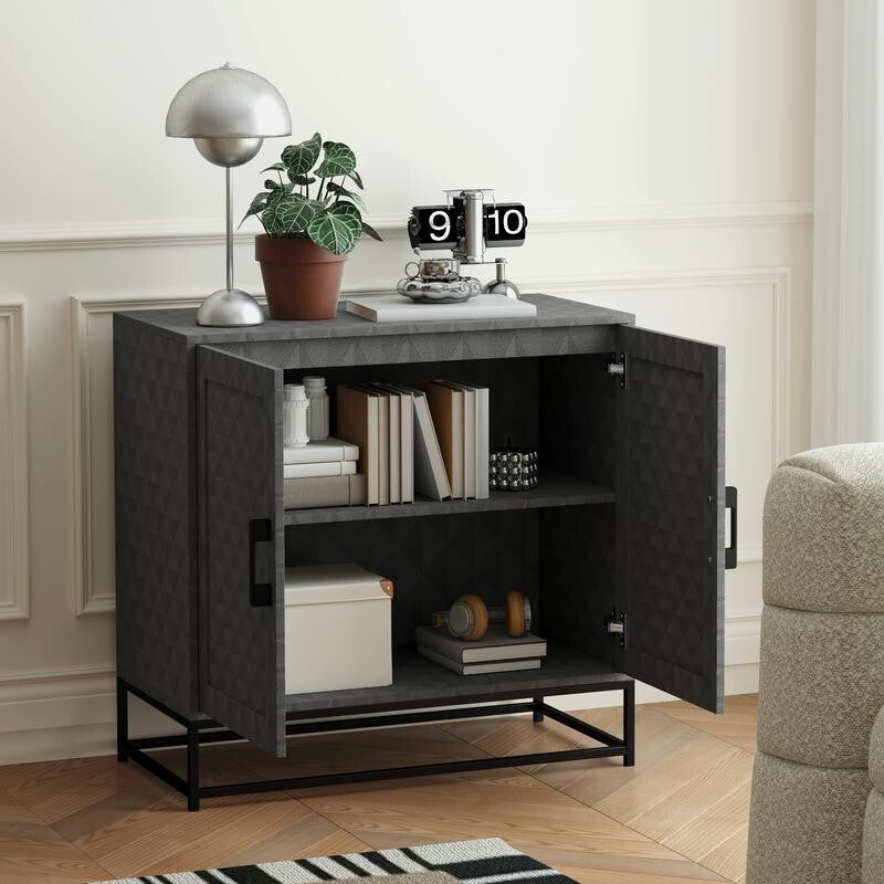Modern Sideboard Cabinet 2 Door Storage Unit Steel Frame Adjustable
