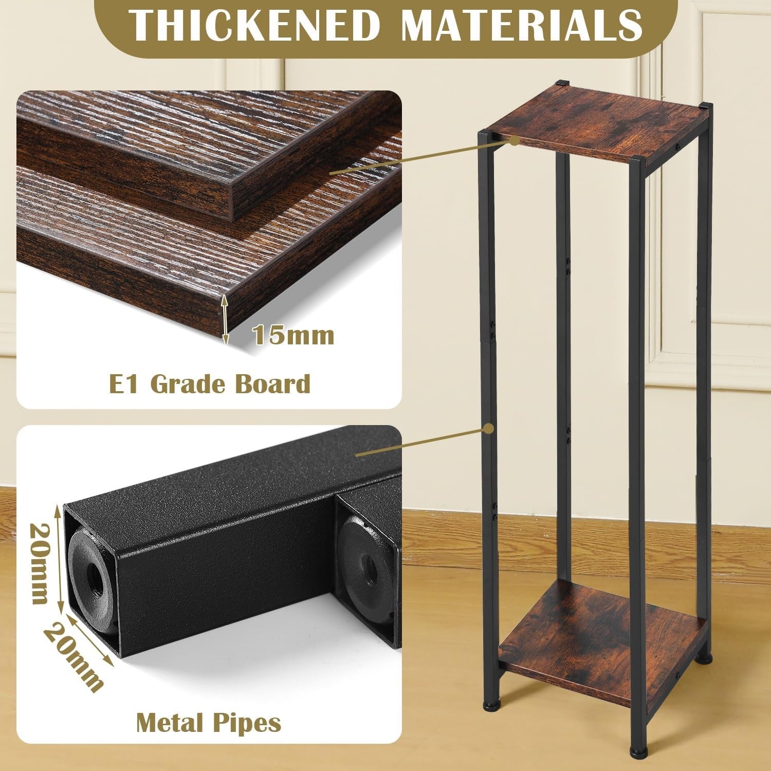 2 Tier Tall Metal Plant Stand Indoor Outdoor Display Rack Rustic Wood Shelf