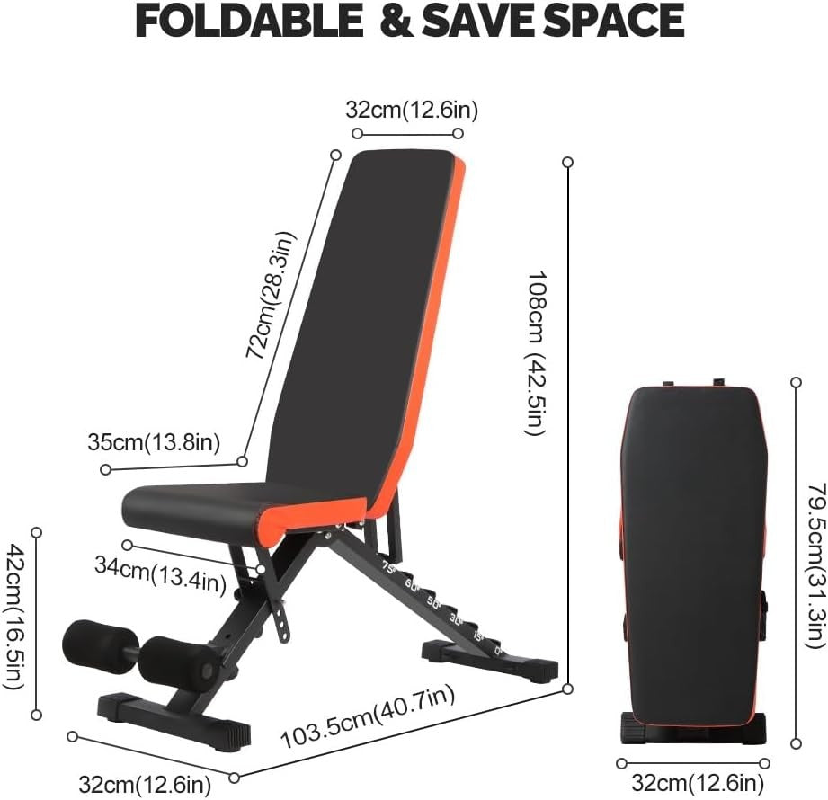 Foldable Adjustable Weight Bench Incline Decline 600lb Home Gym