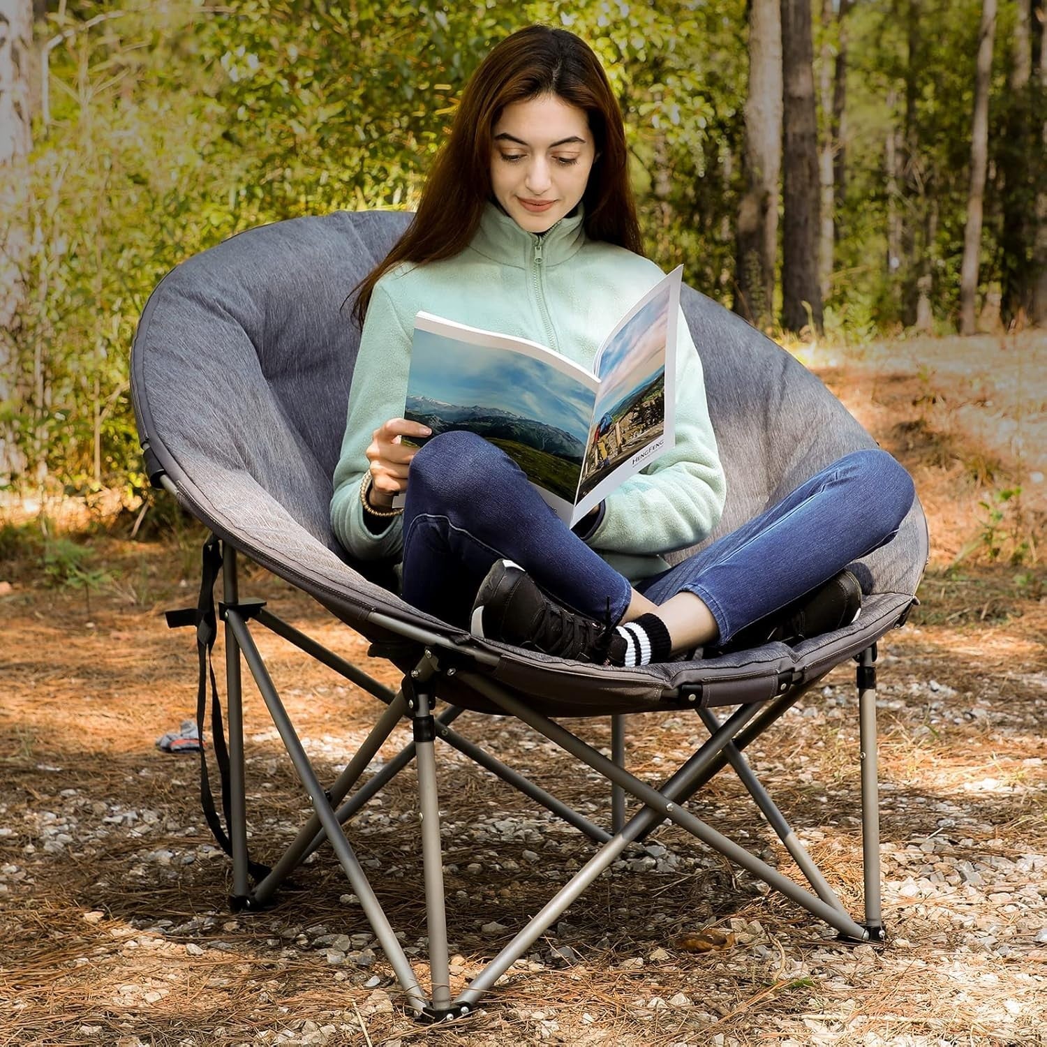XL Padded Folding Camping Chair Heavy Duty 150KG Outdoor Garden Saucer Seat