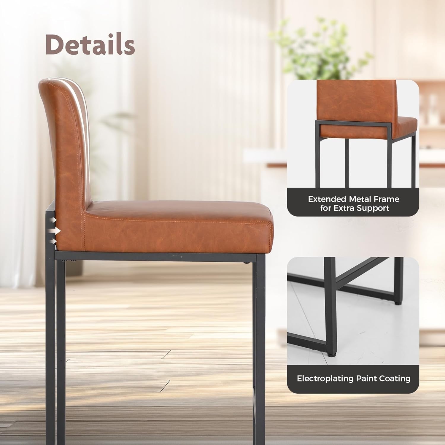 Oversized PU Leather Bar Stools Set of 2 – Comfortable Kitchen & Counter Chairs