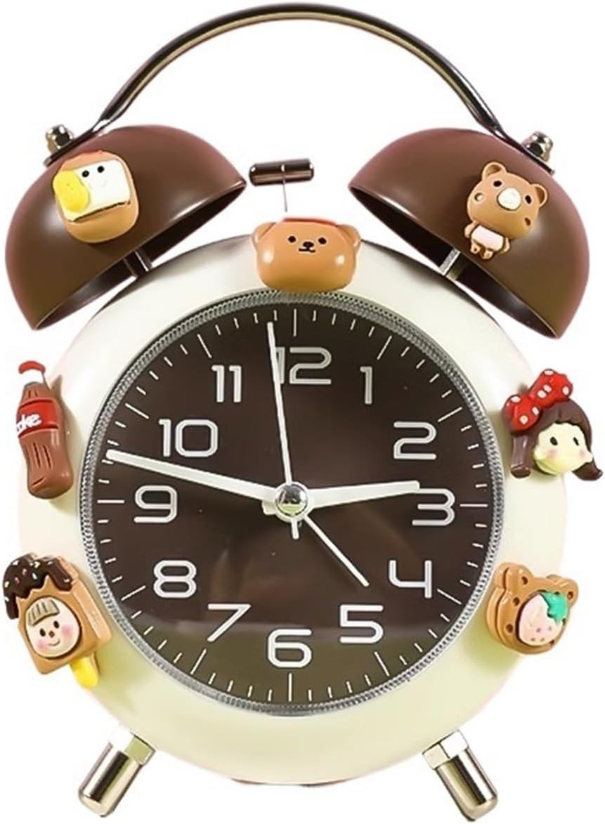 Cute Silent Alarm Clock for Heavy Sleepers Kids Students Retro Bell Design