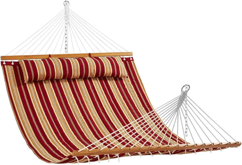 Luxury Quilted Double Hammock w/ Pillow & Spreader Bar – Indoor Outdoor Relax