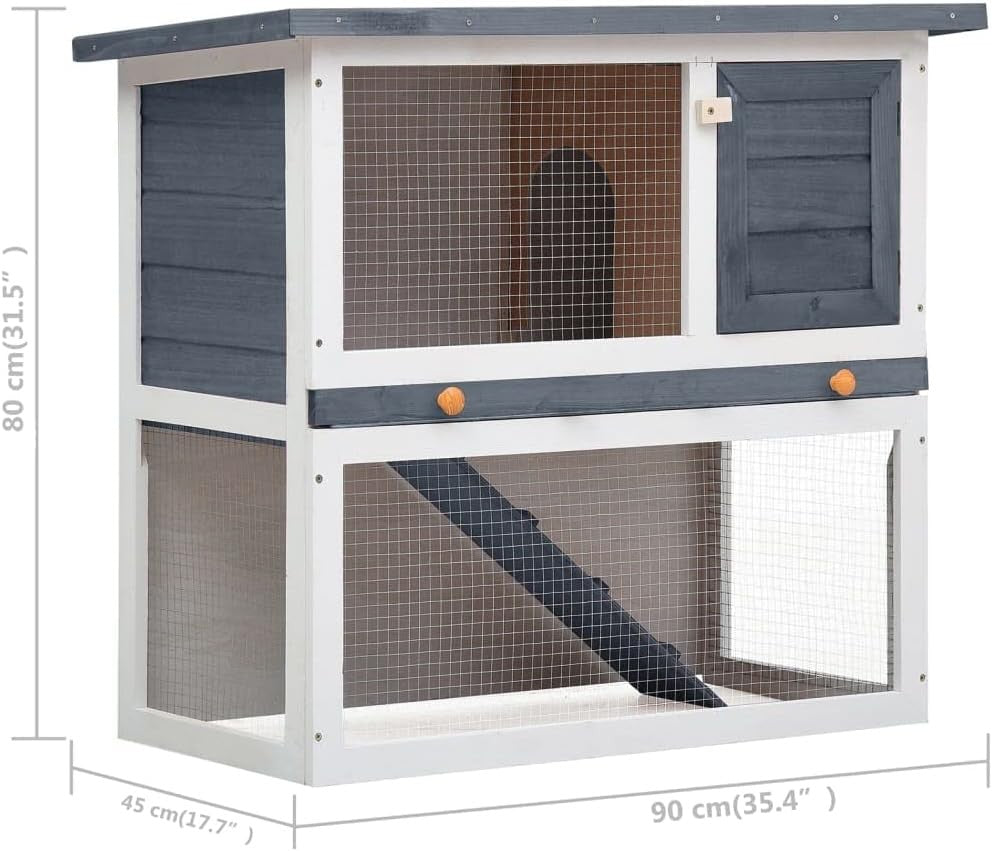 Outdoor Rabbit Hutch Wooden Double Level Cage Weatherproof Ramp Design
